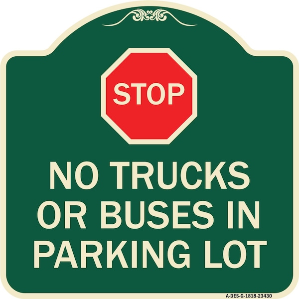 Parking Lot Rules Stop No Trucks or Buses in Parking Lot Heavy-Gauge Alum, 18" x 18", G-1818-23430